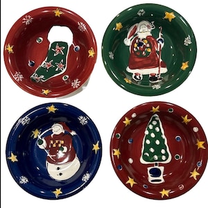Gibson Folk Noel Soup Bowl Christmas dinnerware 8 3/8 inch -4 pice set