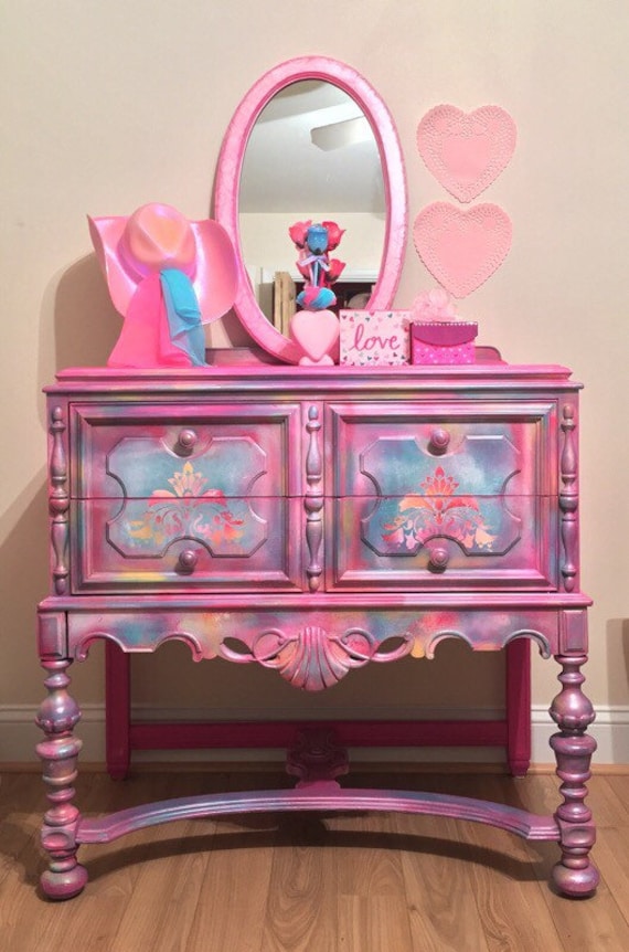 Sold Girls Pink Dresser Lavender Color Pink Chest Of Etsy