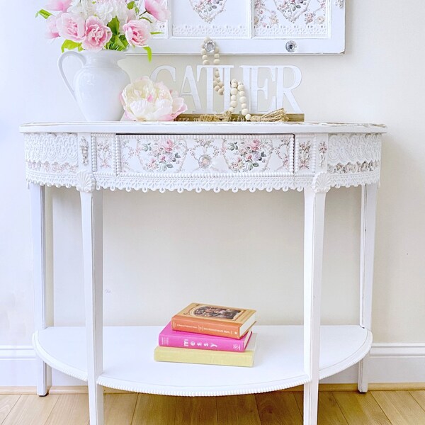 Coffee table, entryway, white furniture,floral,Living room table, Shabby Chic, bedroom, painted furniture