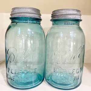 Vintage Mason Jars, Farmhouse decor, green glass, Candy jars, Vintage Ball jars, canning jars