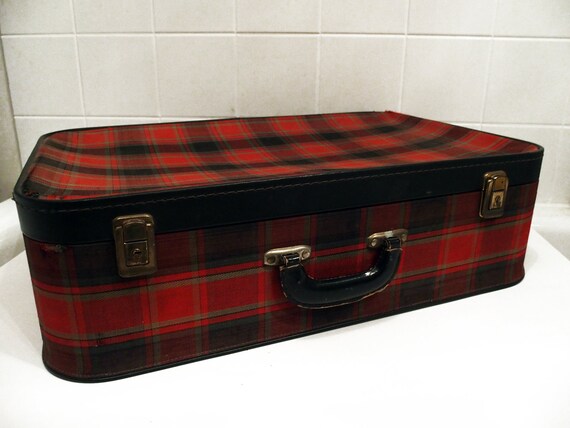 vintage plaid suitcase