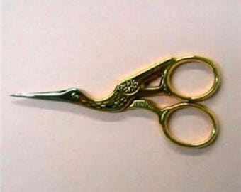 4-1/2" Gold Plated Fine Point "STORK" EMBROIDERY SCISSORS