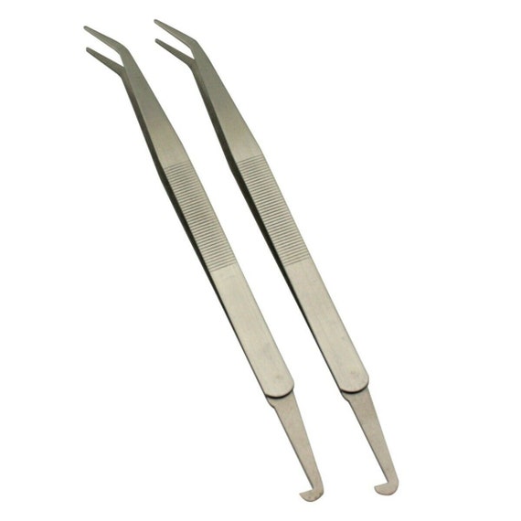 7 Bent Tip Tweezers With Hook on End Set of 2 