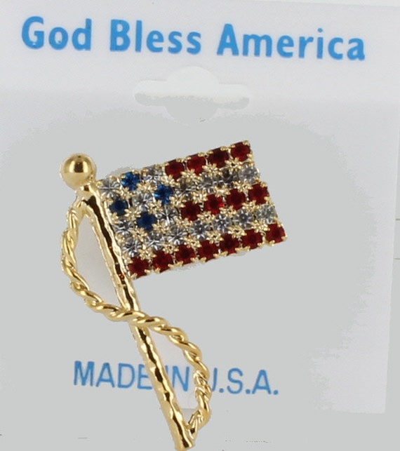 U. S. A. Flag Pin, Made in the USA with Swarovski 