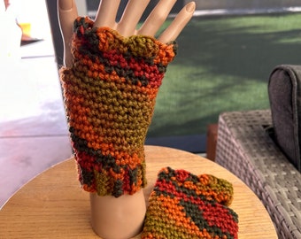Handmade crochet multicoloured  Fingerless gloves arm warmer  mittens.