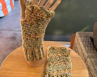 Handmade crochet camouflage  multicoloured  Fingerless gloves arm warmer  mittens.