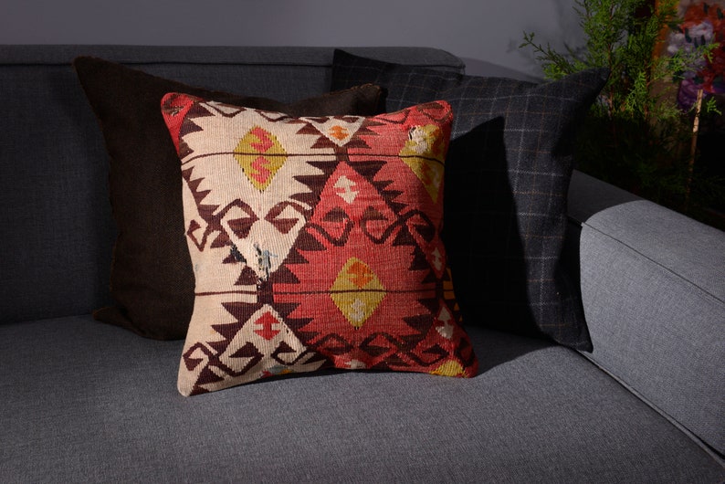 Kilim Pillow Cover Kilim Pillow 16x16 Cushion Cover White,Burnt Orange Decor Pillow Cover Plum Turkish Kilim Pillow Decorative Pillow Red