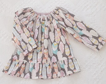 Long sleeves peasant blouse, baby girls, little girls, colorfull feathers and glitter