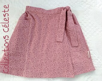 Pink skirt for little girl, front wrapover skirt, pink flowers