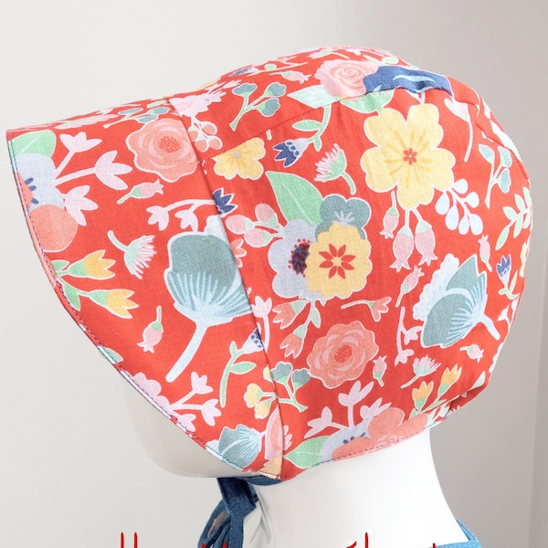 Reversible baby girl bonnet, Vintage baby bonnet,handmade