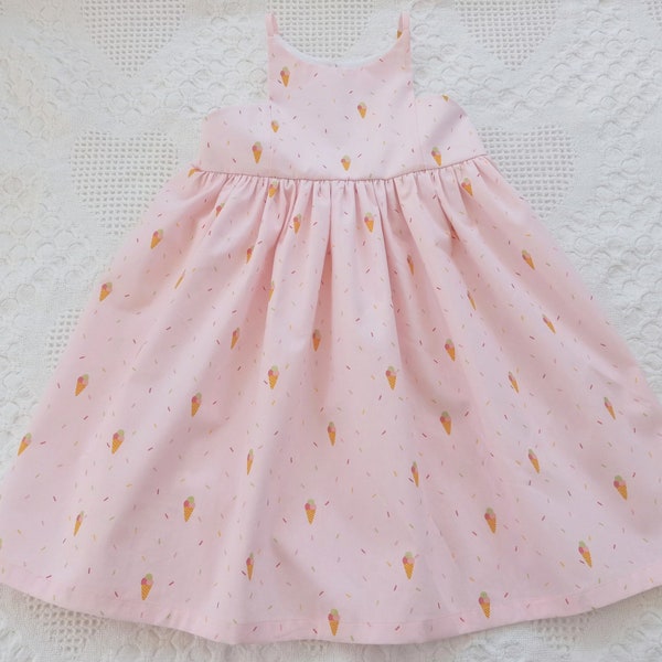 Ice cream cones summer dress for little girl, pink or white ice cream print sundress for little girl