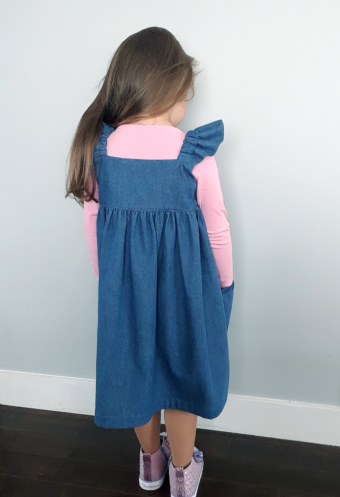Blue denim jumper dress for little girls ruffled sleeve and Etsy