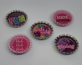 Girls Rule Bottle Cap Magnets - 5pc