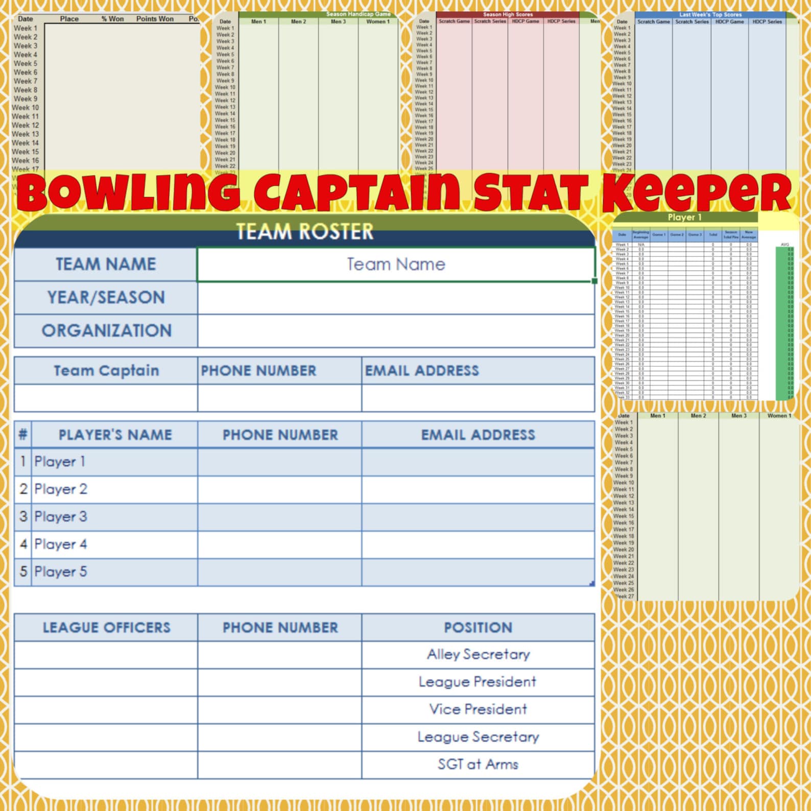 Bowling Captain Team Organizer and Stat Tracker Excel Spreadsheet - Etsy