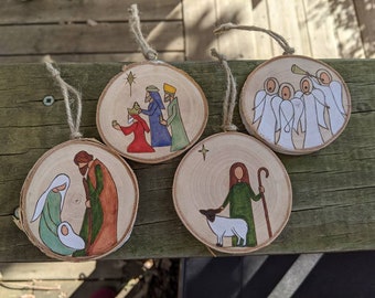 Hand made nativity ornaments