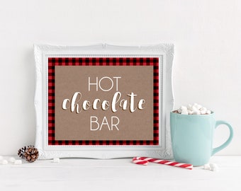 Plaid Hot Chocolate Bar Sign, Instant Download Buffalo Plaid Hot Chocolate Bar Sign, Downloadable Hot Chocolate Sign, Hot Cocoa, Plaid Party