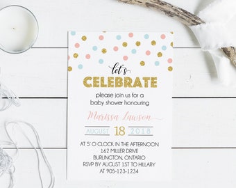 Custom Confetti Baby Shower Invitations, Sprinkles Invitations, Baby Shower, Confetti Baby Shower, Glitter Baby Shower