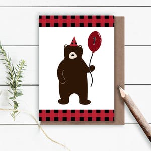 Plaid première carte d'anniversaire pour les enfants, carte d'anniversaire, carte d'anniversaire à carreaux, Buffalo Plaid, Kids 1st Birthday Buffalo Plaid Card