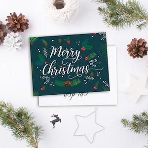 Carte feuillage joyeux Noël, feuillage de Noël, jeu de cartes de voeux pour les fêtes, pommes de pin, jeu de cartes de Noël, joyeux Noël,