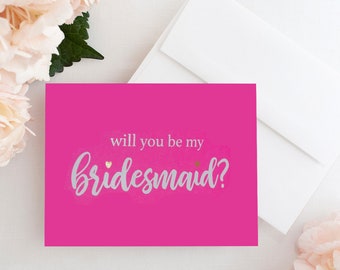 White Foil Will You Be My Bridesmaid Card, Bridesmaids Card, Pink Bridesmaid Card, Bridesmaid Proposal Card, Gold Foil Bridesmaid Card