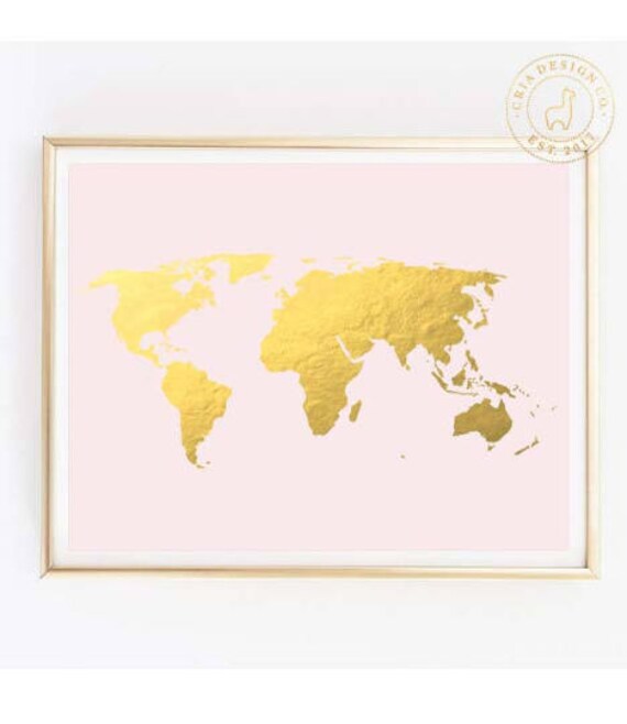 Carte Du Monde Rose Et Or Feuille Dor Carte Du Monde Monde Carte Murale Art Carte Or Feuille Dor Carte Carte En Toile Grande Carte Du Monde