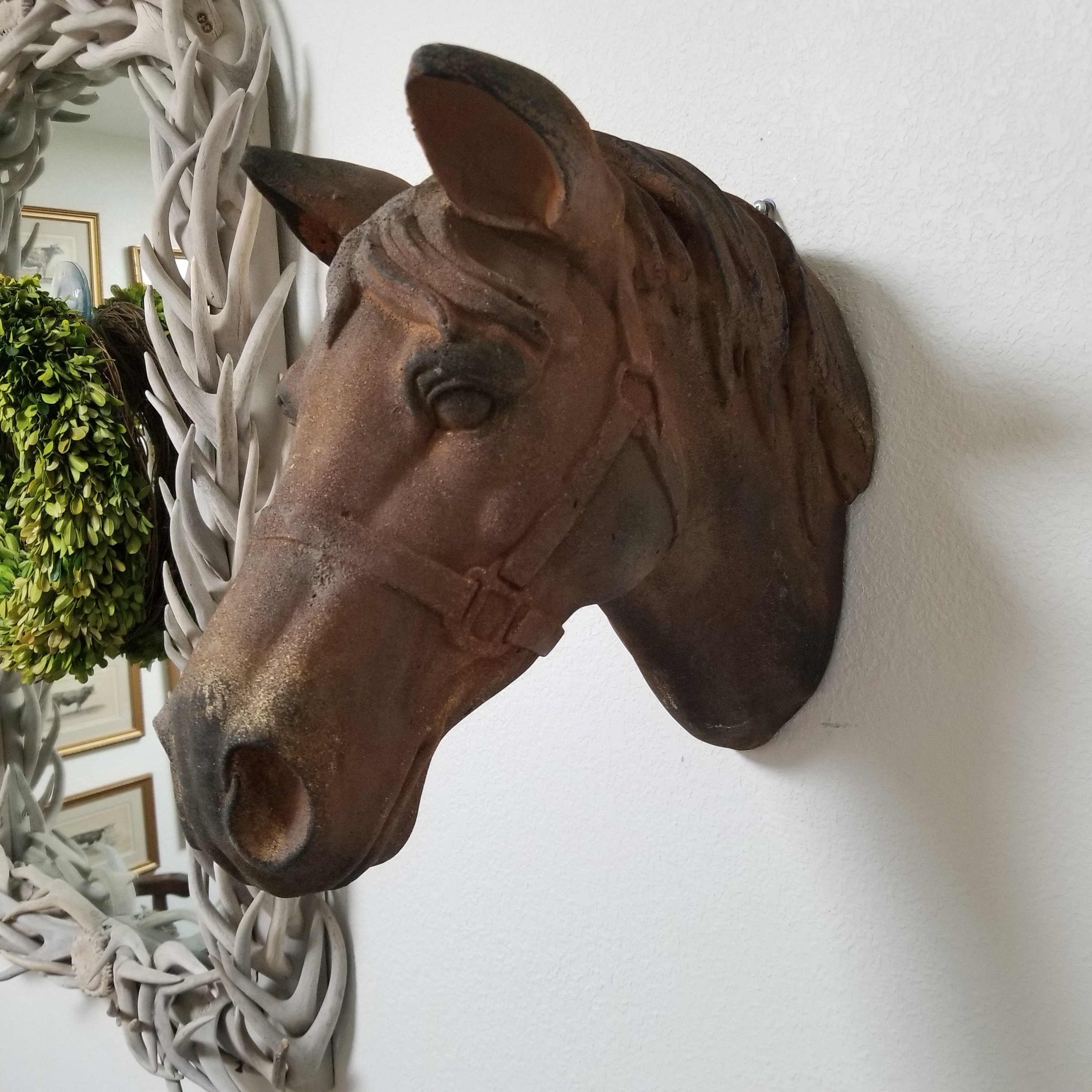 Vintage Terra Cotta Large Horse Head Sculpture With Great Patina Etsy