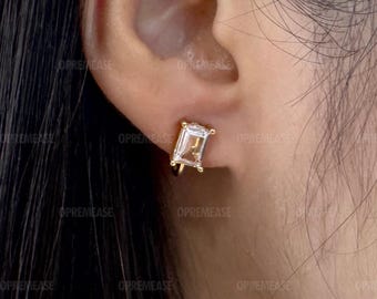 Luxury Emerald Cut Solitaire Clip-on Earrings, Superior High-Brilliance 2.00 CT CZ Non-Pierced Minimalist Jewelry, Premium Comfort Fit