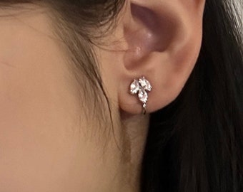 Cluster Clip On Earrings - Marquise Cut CZ Diamond Studs - Diamond Solitaire Earrings - Dainty Daily Earrings - Bridesmaid Gift