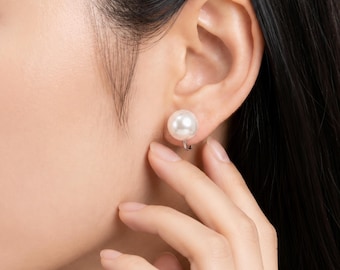 10mm White Pearl Clip On Earrings - Flash Water Pearl Clip On Earrings - Dainty Minimalist Earrings - Bridesmaid Gifts