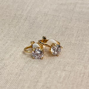 5mm, 6mm, 7mm, 8mm, 9mm, 10mm Round Clip On Earrings - 4 Prong CZ Diamond Stud Earrings - Minimalist Earrings - Bridesmaid Gift Earrings