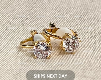 5mm, 6mm, 7mm, 8mm, 9mm, 10mm CZ Round Clip On Earrings - 4 Prong CZ Diamond Stud Earrings - Minimalist Earrings - Bridesmaid Gift