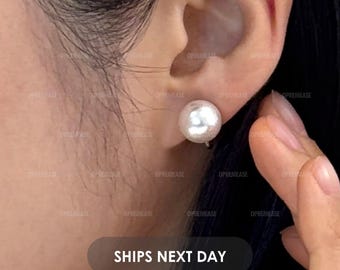 10mm Round Pearl Clip On Earrings (Pair) - Round White Pearl Clip On Studs - Dainty Pearl Earrings - Minimalist Earrings - Gift For Her