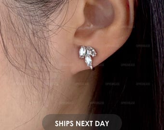 Marquise Cut Cz Diamond Clip On Studs (Pair), Leaf Cluster Clip On Earrings, Dainty Bridesmaid Gift No Piercing Clip On Stud Earrings
