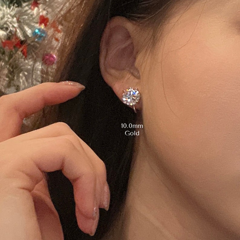 Minimalist Round Clip On Earrings 4 Prong CZ Diamond Size image 6