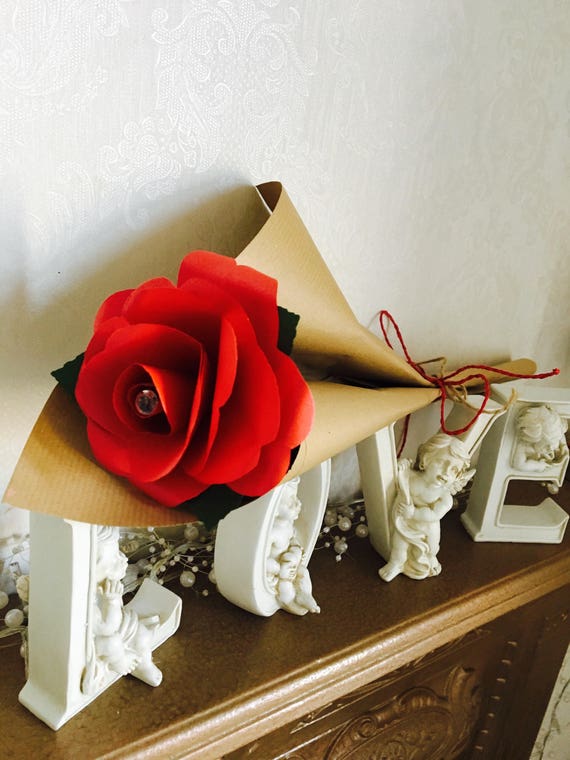 Single Red Paper Rose Hand Tied Valentines Rose Etsy