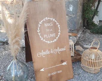 Panneau de bienvenue au mariage en bois peint- Pancarte de mariage style stop - trottoir- Déco mariage champêtre