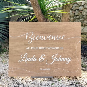 Panneau en bois peint à la main . Bienvenue en bois, thème voyage pour mariage Baptême, anniversaire, babyshower
