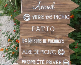 Pancarte pour restaurant, gîte ou maison d'hôtes en bois peint.