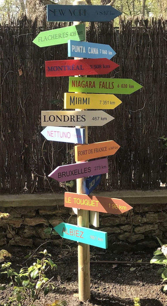Pancarte directionnelle personnalisée en bois – Fait main – Idée cadeau artisanal – Décoration mariage, jardin