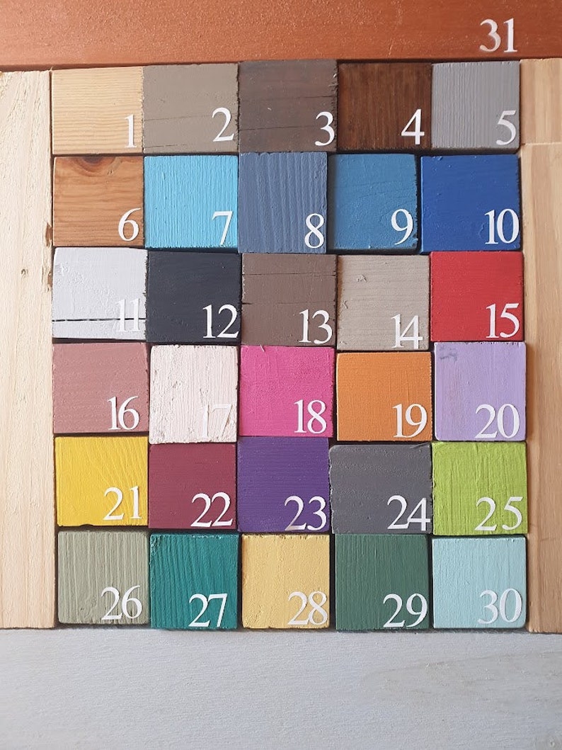 May include: A color chart with 31 different paint colors, numbered 1 through 31. The colors include shades of brown, blue, gray, red, pink, yellow, green, and purple.