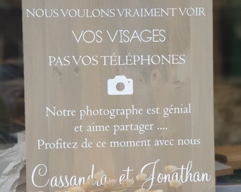 Panneau mariage cérémonie laique . Pancarte ' pas de téléphone'