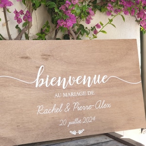 Panneau de bienvenue en bois peint à la main .Déco Mariage, Baptême, anniversaire, babyshower - Pancarte grand format