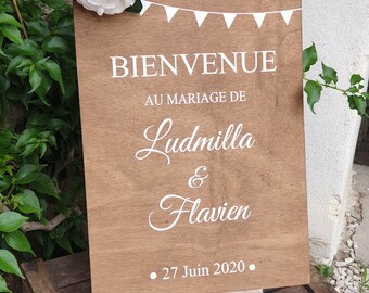 Pancarte de bienvenue au mariage en bois. Guinguette de mariage.