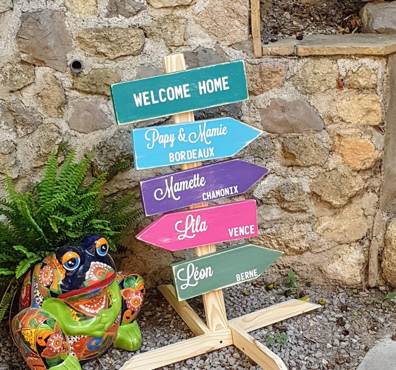 Pancarte directionnelle personnalisée en bois – Fait main – Idée cadeau artisanal – Décoration mariage, jardin image 9