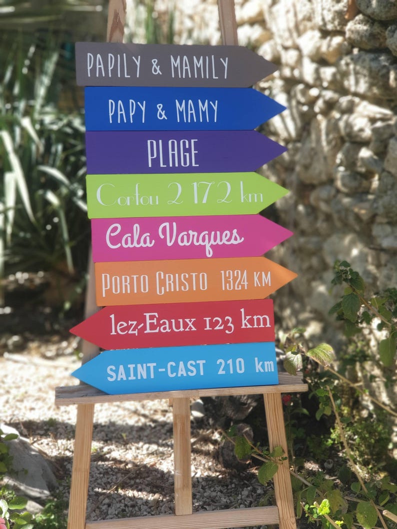 Pancarte directionnelle personnalisée en bois – Fait main – Idée cadeau artisanal – Décoration mariage, jardin image 6