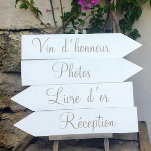 Flèche directionnelle pour mariage, cérémonie, anniversaire en bois .Pancarte directionnelle en lettres bois et blanc. ou outra cor