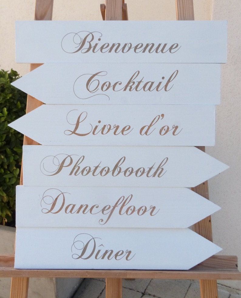 Flèche en bois peint pour mariage. Pancarte directionnelle en bois blanc image 9