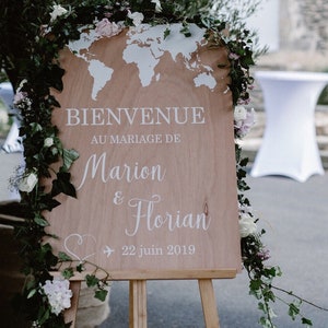Panneau de bienvenue en bois peint à la main. Pancarte tema viaggio, decorazione mariage viaggio