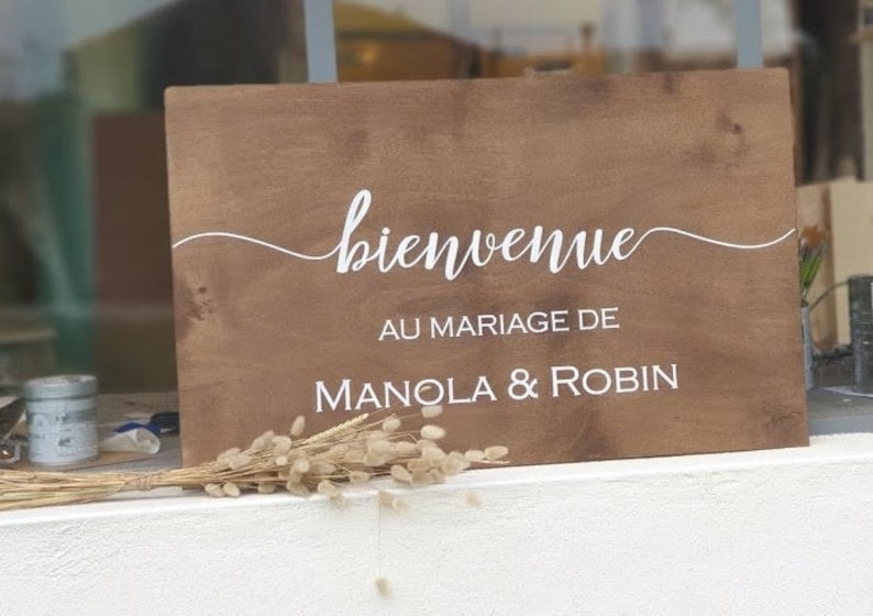 Pancarte en bois peint. Bienvenue au mariage personnalisable image 6