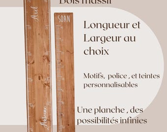 Toise peinte à la main, personnalisable en bois massif  - Idée cadeau bébé